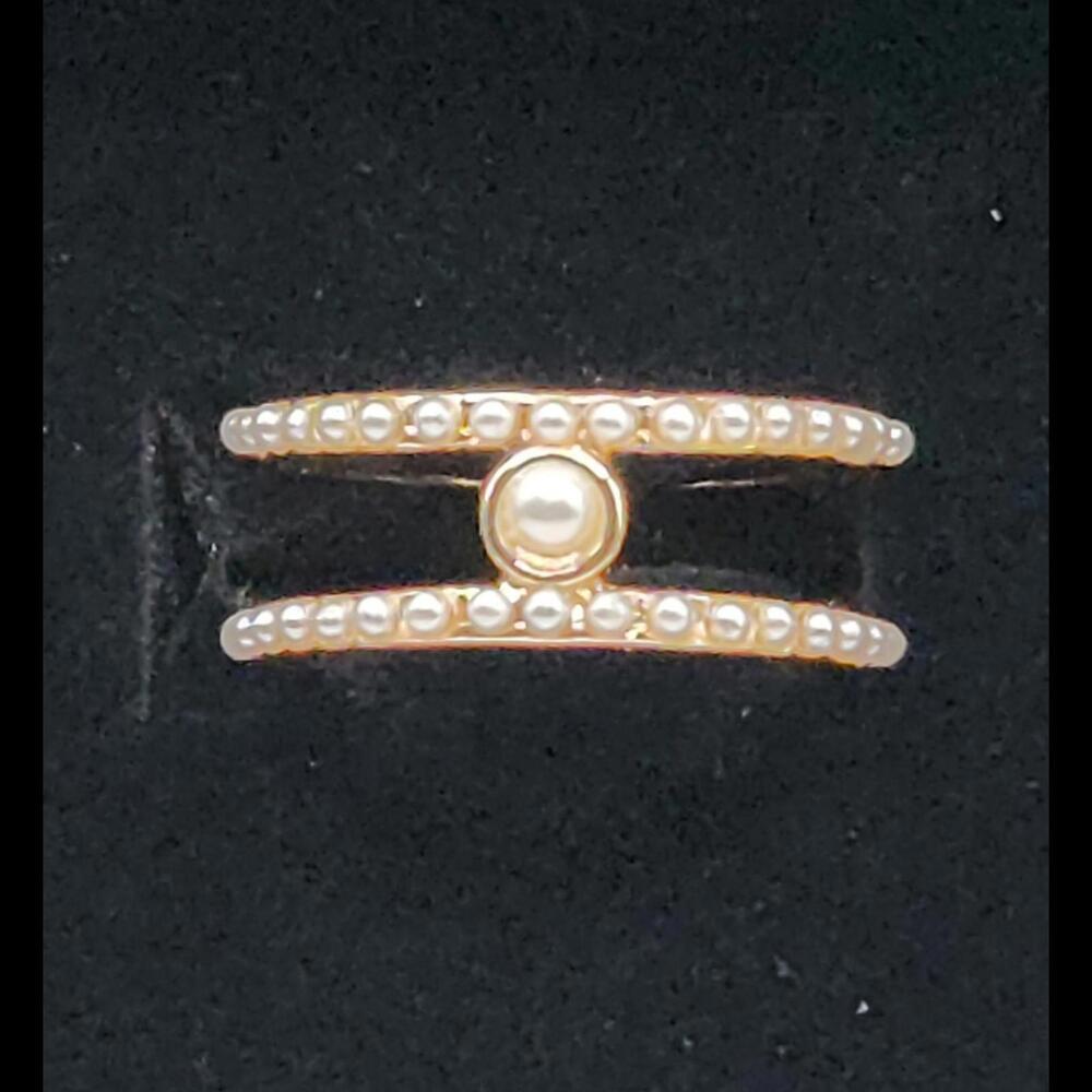 Faux Pearl Double Band Gold Tone Women's Ring Size 6 NWT